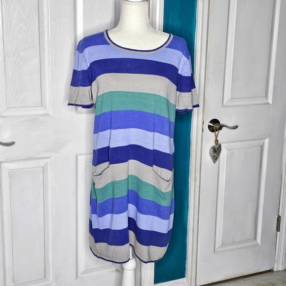 Gudrun Sjoden Striped Blue And Green Women's Dress - Picture 9 of 14